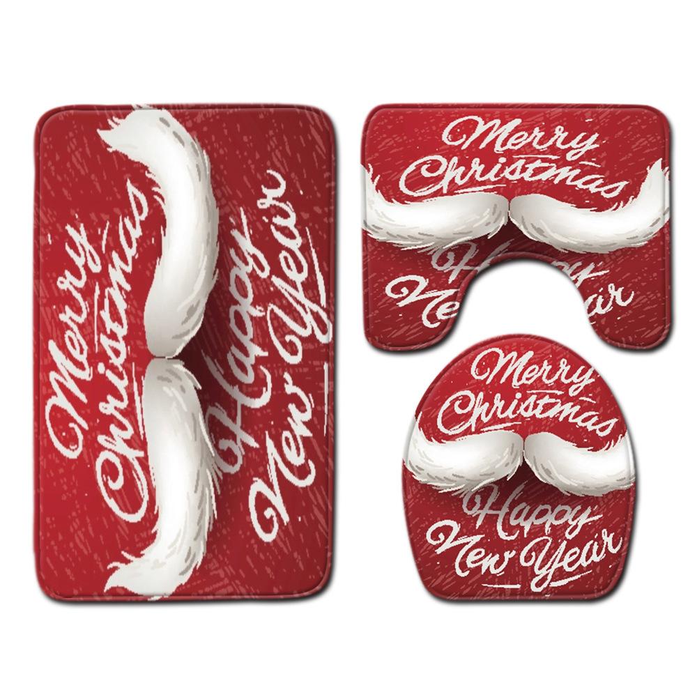 Christmas Shower Curtain Floor Mat Combination Four-Piece Set Bathroom Toilet Carpet Shower Room Mat Foot Mat