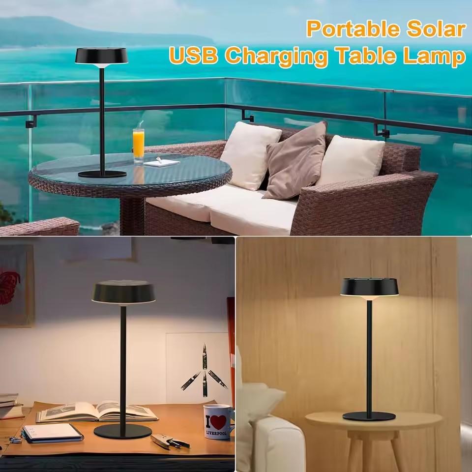 Outdoor Indoor Solar Table Lamps Waterproof Cordless Desk Lamps Rechargeable Dimmable with 3 Color Temperature Small Touch Lamp