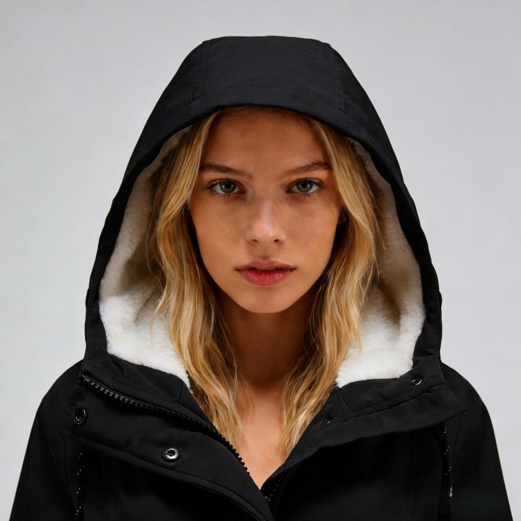 Women's Hooded Sherpa Lined Midi Coat Solid Color Zip Up Warm Winter Casual Outerwear Jacket