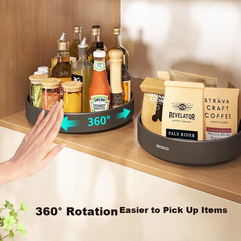 Ecoco Rotating Spice Rack, Kitchen Countertop Multifunctional Seasoning Storage Box, E24104 Gray