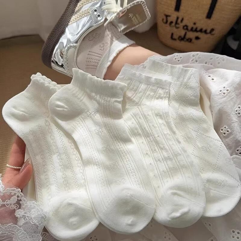 Women's Summer Breathable Cotton Lace Short Socks - 10 Pairs