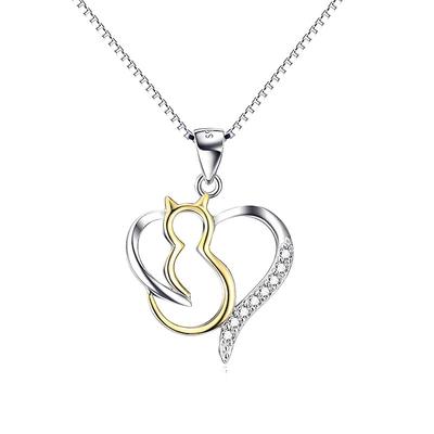 925 Sterling Silver Pendant Accessories Cute Love Cat Animal Diamond Necklace Jewelry