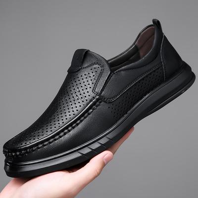 2024 New Shoes for Men Genuine Leather Casual Shoes Spring Summer Microporous Leather Sandals Comfortable Loafers