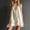 Women Sleeveless Button Front Mini Dress Casual Loose Fit Ruffle Hem Summer Dress