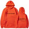 Men's and women's fleece sweater plain letter print pocket drawstring print hoodie