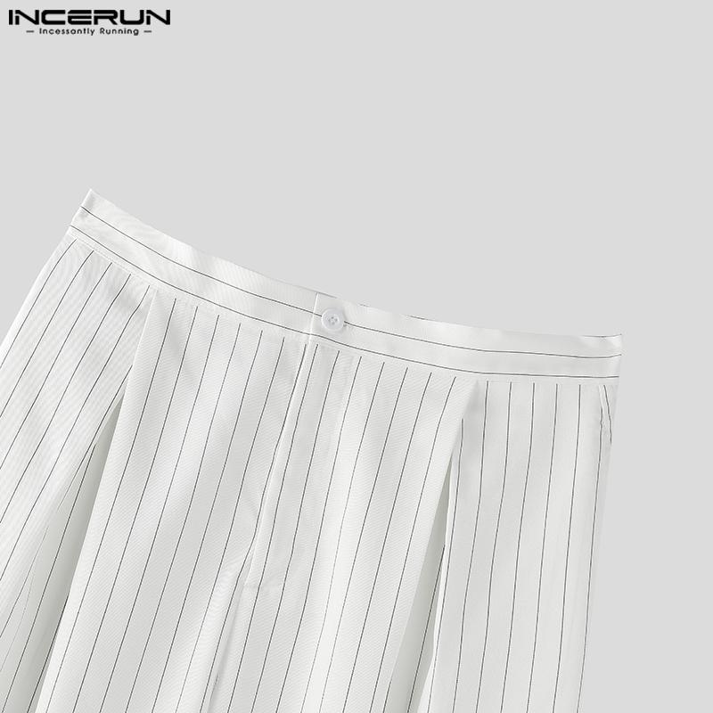 INCERUN Men Casual Zipper Waist Striped Long Straight Pants Pants Trousers