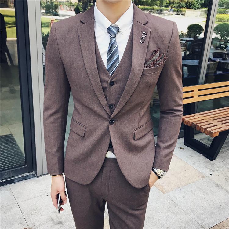 Korean Style Men's Slim Fit Formal Three-Piece Suit