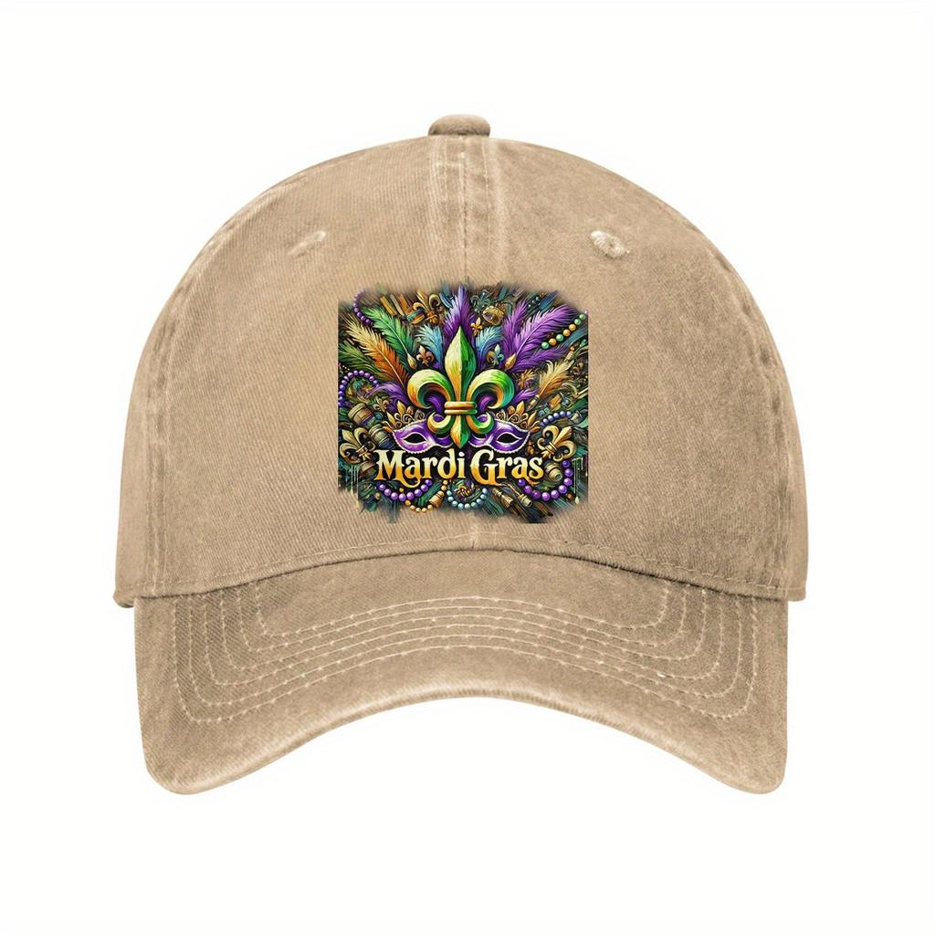 Mardi Gras Fleur De Lis Mask Baseball Cap Unisex Cotton Adjustable Casual Outdoor Headwear