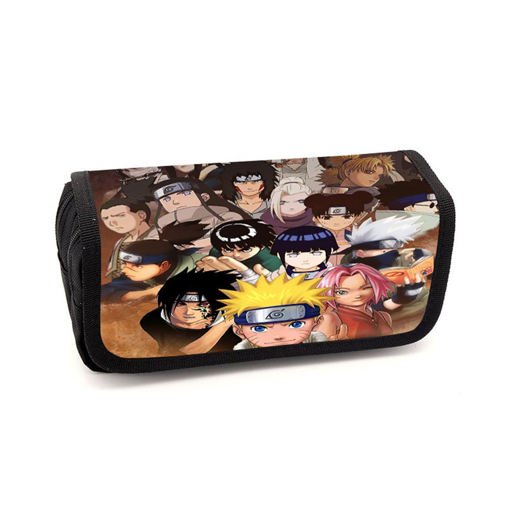 NARUTO Cartoon Pencil Box Double Layer Flip Pen Case Lightweight Stationery for Boys & Girls Ages 5-11 Kids School Daily Use
