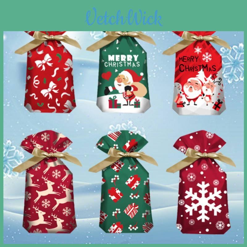 Christmas Gift Packaging Bags With Drawstring Ribbon Santa Print For Events