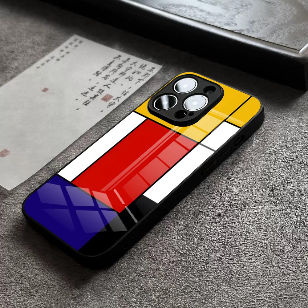 

M-Mondrians Phone Case For IPhone 17 Pro Max 14 Pro 15 12 11 13 Mini X XR XS 16 Plus SE Glass Cover iPhone11Pro