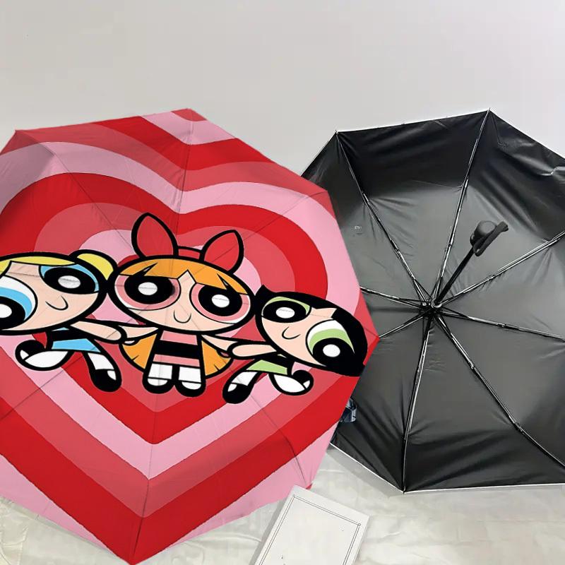 1PC Warner Powerpuff Girls Automatic Open/Close Umbrella with Windproof, 73-Rib Sturdy Canopy, Durable Ribs1290A