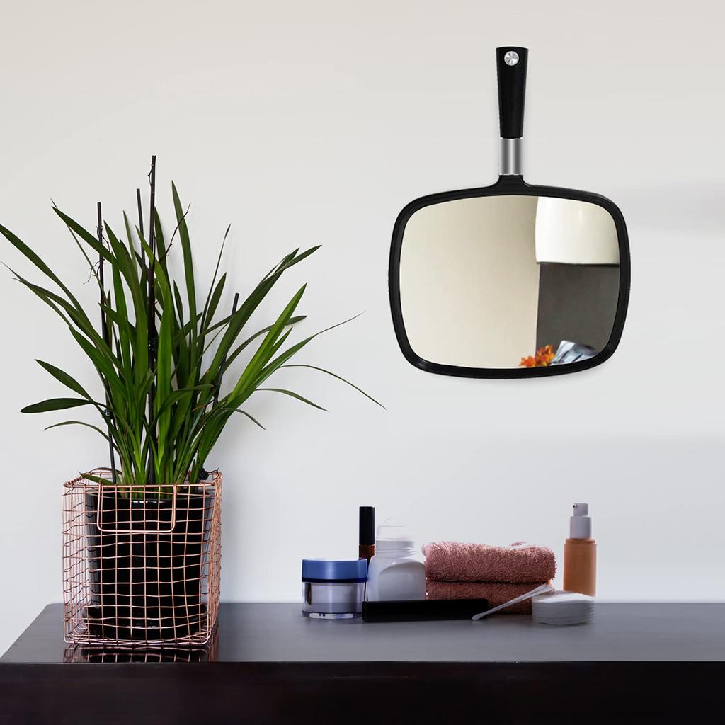 Snowflake Handheld Mirror, Large and Comfortable Hand Mirror with Salon Handle (Black)