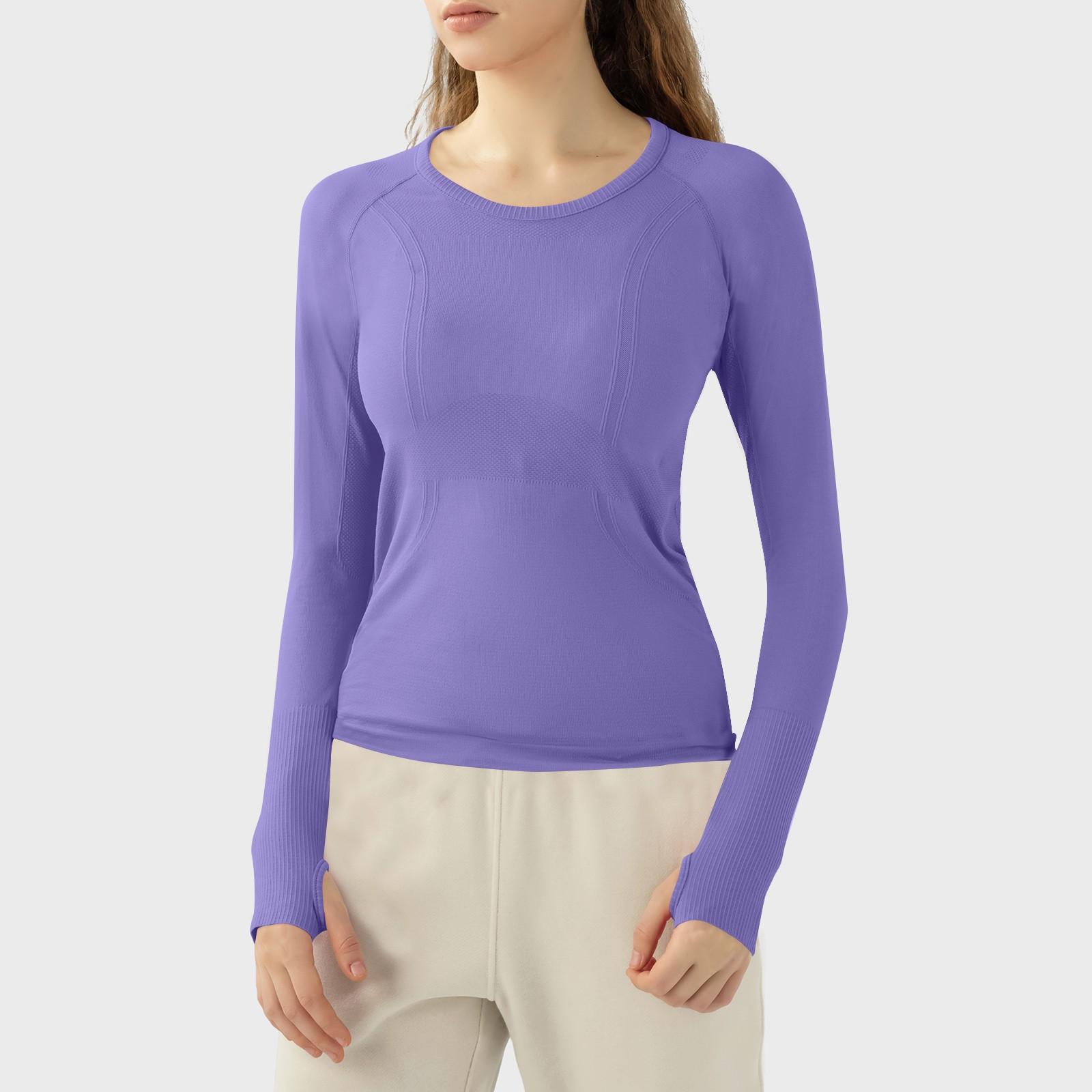 

Быстросохнущие топы с длинными рукавами женские спортивные беговые фитнес-дышащие бесшовные цельные йога-одежда XL фиолетовый