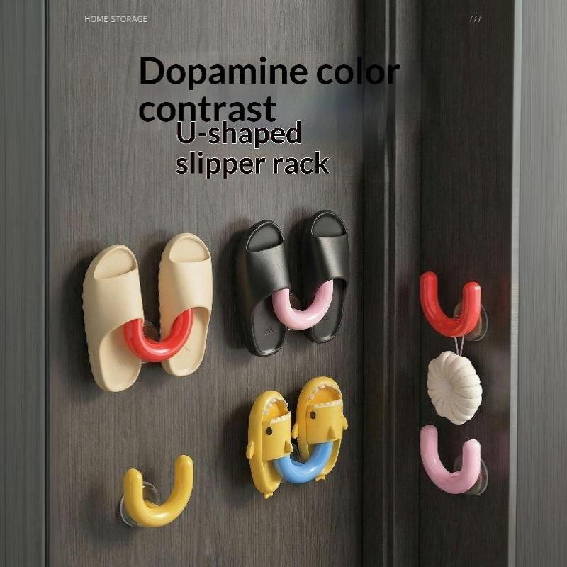 Dopamine Suction Cup Slipper Holder Multifunctional U-Shaped Moisture-Proof Rack for Bathroom Laundry Room Storage