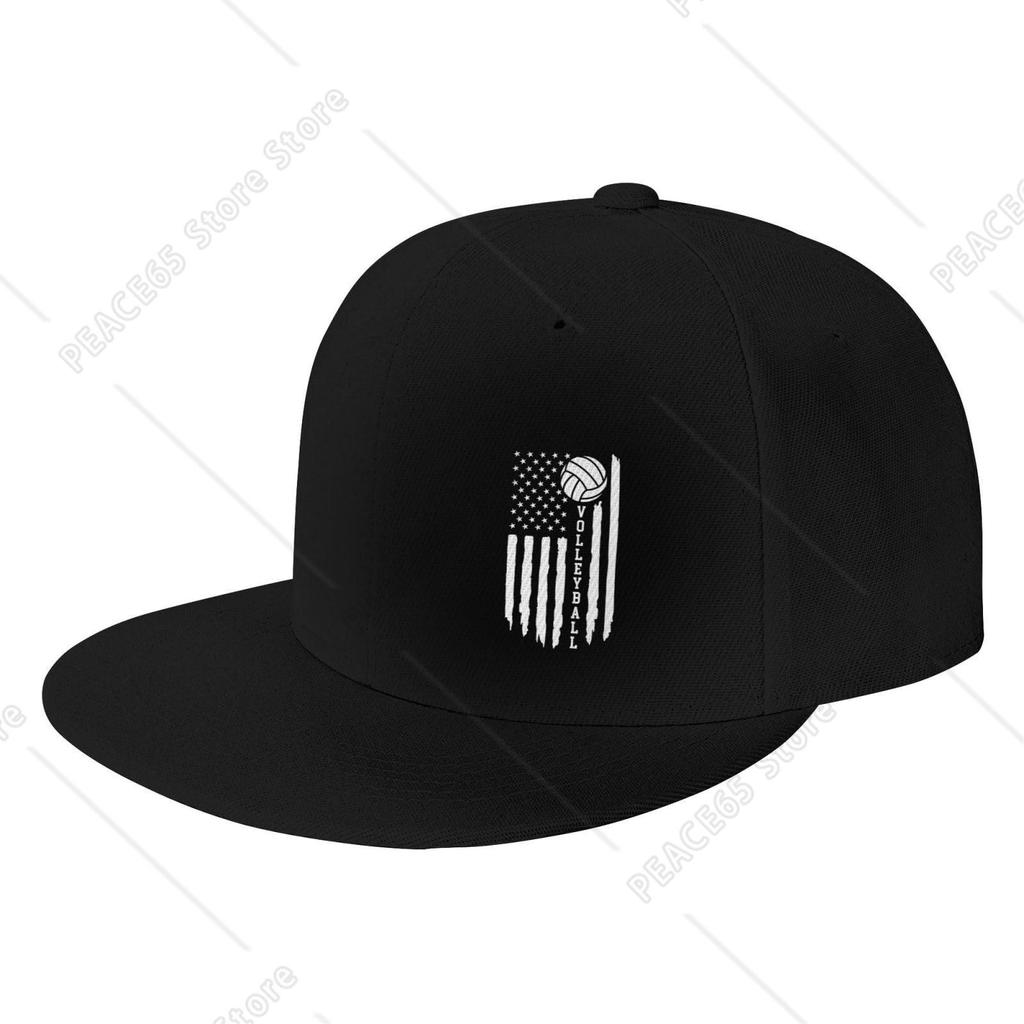 USA Flag Volleyballs Hat Adjustable Snapback Flat Bill Hats Funny Baseball Cap Unisex Women White