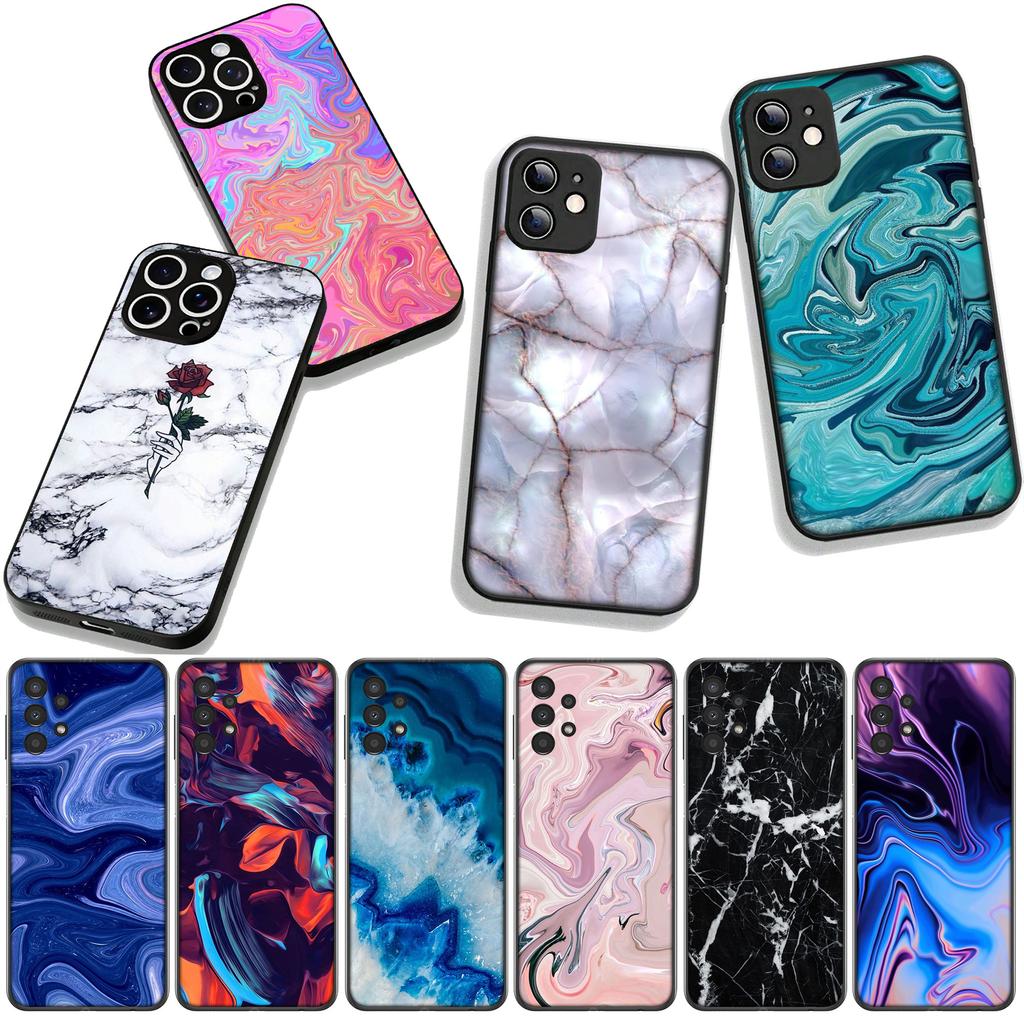 for Samsung Galaxy A25 A37 A57 A12 A14 A50 A51 A70 A71 A72 A21S A04 M15 Note 20 9 8 10 Case Marble Texture Flower Wallpaper