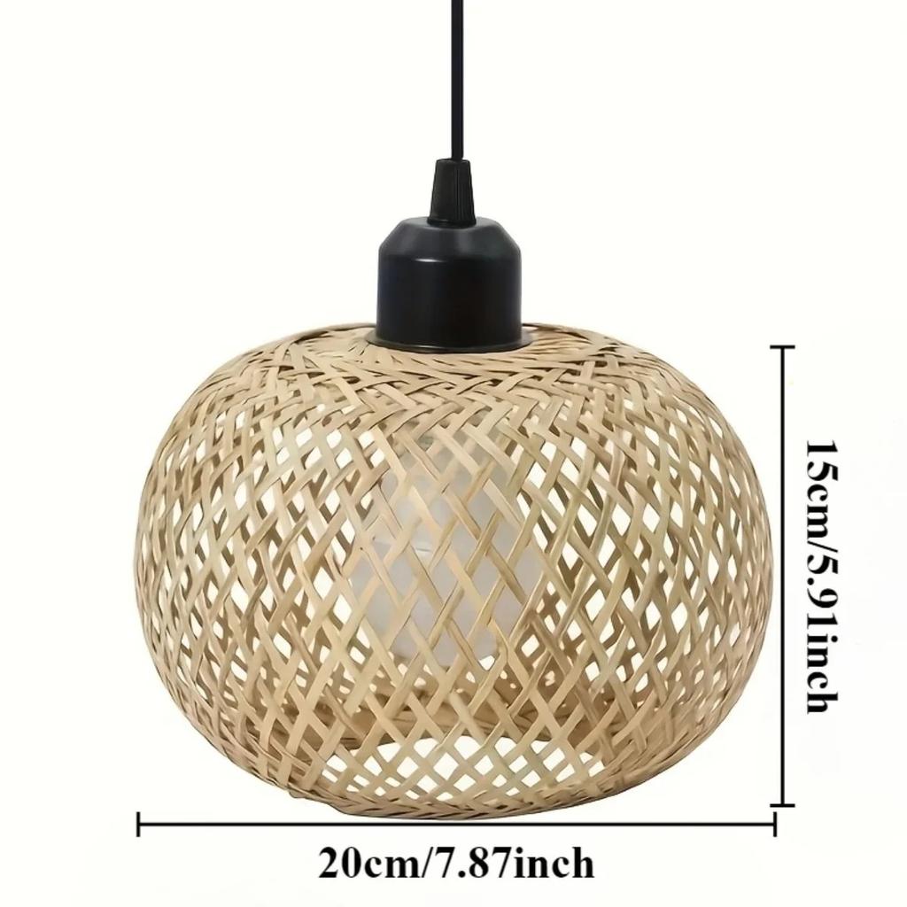 JOYINLED Japanese Boho Chandelier, E27 Bamboo Woven Wall Light for Bedroom Bathroom Living Room Vintage Rattan Plug-in Lamp 20cm