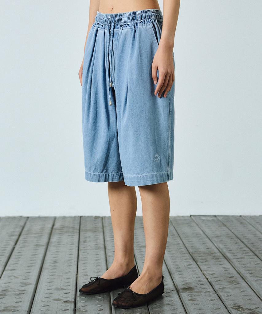 Nigaennikol Washed Banding Burmuda Denim Pants_Sky Blue
