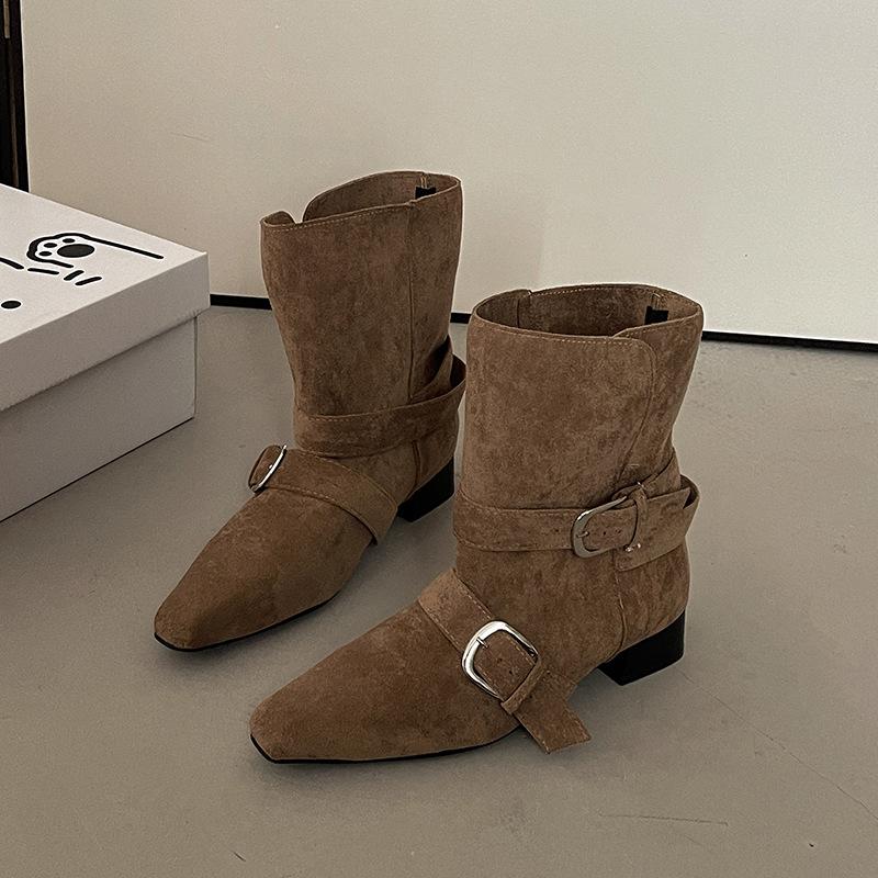 

Ретро остроносые простые короткие ботильоны на толстом каблуке, женские новые темпераментные универсальные маленькие ботильоны, ботинки Мартин 40 хаки