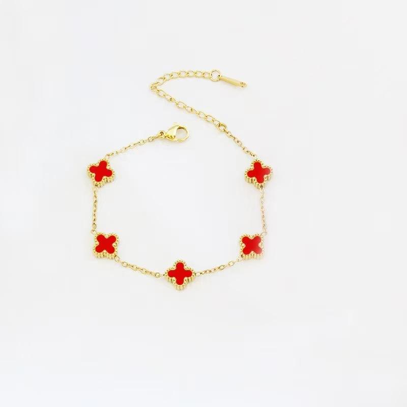 Titanium Steel 9mm Four-leaf Clover Mini Bracelet with Natural White Mother-of-pearl Flower Non-fading Women's Bracelet