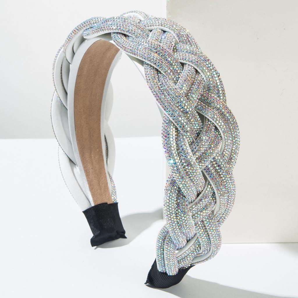 Luxury Headbands Diamond Inlaid Fried Dough Twists Braided Hairband Hair Accessories Women's Wide Edge Hair Band Hoop Headwear