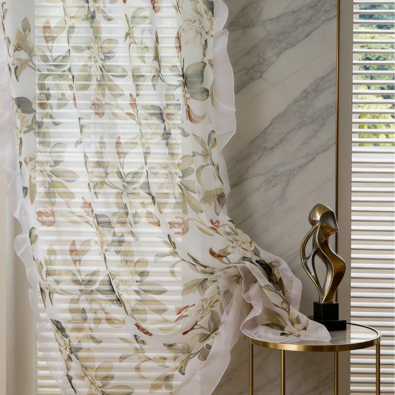 Rustic American Farmhouse Sheer Curtain Panel With Crochet Lace Trim Living Room Balcony Bedroom Window Treatment