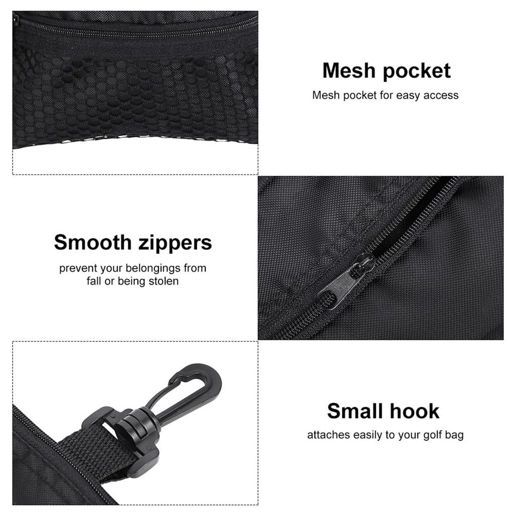 Portable Golf Ball Accessories Multi Pocket Black Zipper Handbag Bag