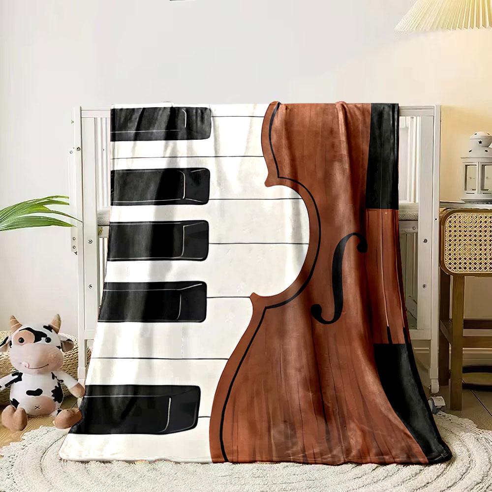Piano keys and a violin s wooden body form a connected, artistic pattern. for all seasons blanket lunch break throw gift 80cm x 120cm