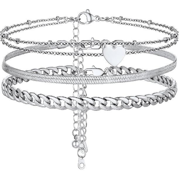 PROSTEEL Alla moda Design Manette/Testo Personalizzato Cavigliera da Donna, Cavigliera in Acciaio Inossidabile 316L, colore Argento/Oro/Nero,Basso