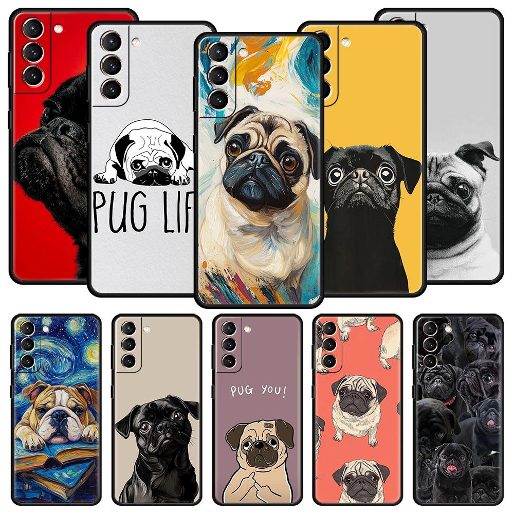 Animal Black Pug close up Phone Case For Samsung Galaxy S25 S24 S23 S22 S20 Ultra S21 FE 5G S10 Plus S10E Soft TPU Cover