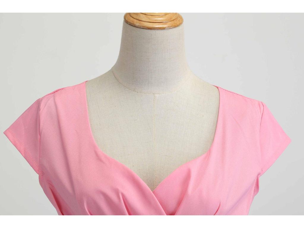 Kurzärmliges Swing-Kleid im Retro-Hepburn-Stil mit hoher Taille