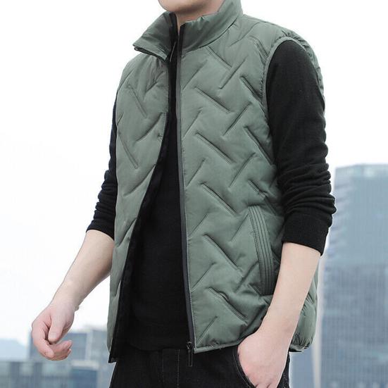 Men Waistcoat Embossing Solid Color Stand Collar Cotton Padded Coldproof Autumn Winter Zipper Vest Coat for Rock Climbing