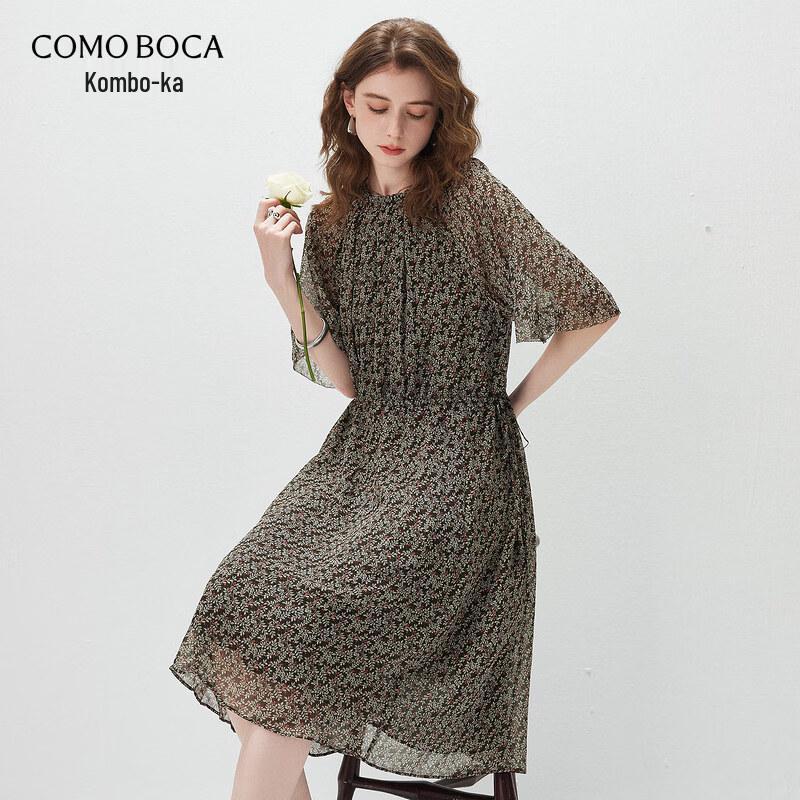 

Women s Silk Printed A-line Waist-Cinching Midi Dress M