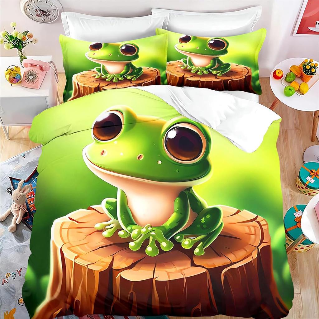 Frog Cute Beddings for Kids Boys Girls Teenage Single Duvet Cover, 3D Cartoon  Frog Quilt Cover and Pillowcase 50×75cm 2 pcs