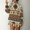Women's 3D Gradient Brushstroke Print Mock Neck Long Sleeve Dress, Raglan Sleeve Fake Two Piece Mini Dress