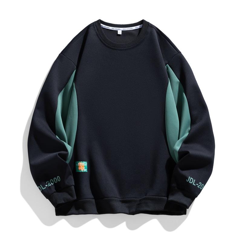 

Худи свободного кроя с цветными блоками, Осень и Зима, Простое и Повседневное, Свободная футболка с длинными рукавами и цветными блоками, Мужское худи с круглым вырезом M чёрный