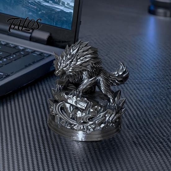 3D Printed Wolf Statue, Howling Wolf Figurine, Wild Wolf on Rock Sculpture, Collectible Animal Ornament for Home Office Desk