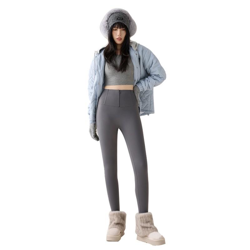 Seamless Zip Shark Pants Winter Fleece Lined Thermal Leggings Thick Compression Yoga Slim Fit
