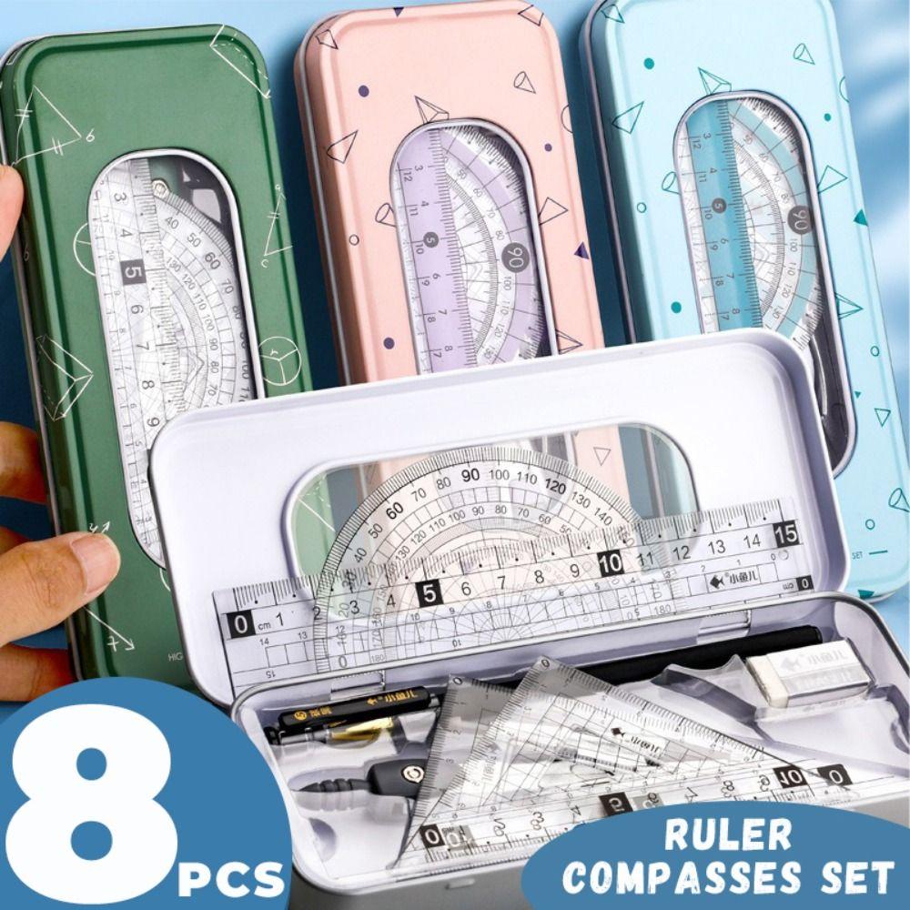 7/8PCS Straight Ruler Ruler Compasses Set Set Square Stationery Ruler Set Office School