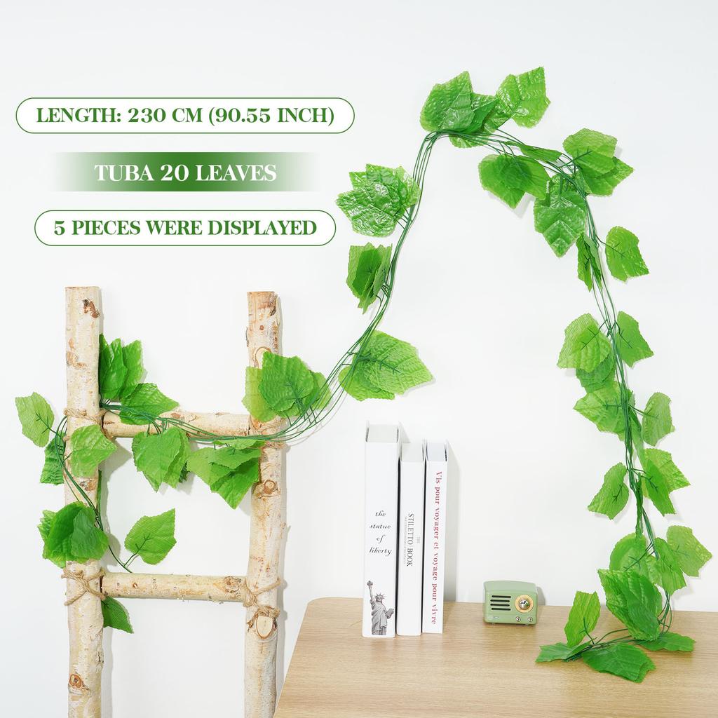 Artificial Grape Leaf Green Vine Sweet Leaf Rattan Plastic Decor for Ceiling Vegetable Fruit Orchard Outdoor Wedding Pendant