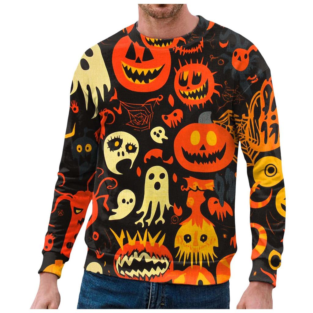 Autumn 3D Halloween Funny Pumpkin Pattern Printed Hoodies Fashionable Casual Sports Long Sleeved Men's Hooded Sweatshirts