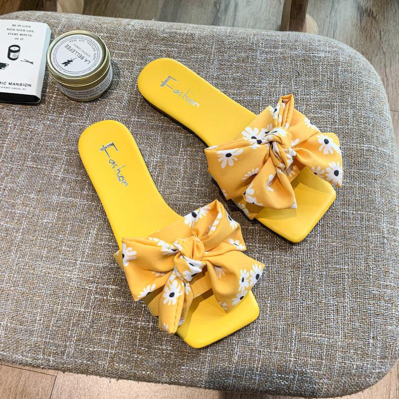 

Женские новые тапочки, летние тапочки, мягкие тапочки с бантом, для дома, пляжа, моря, сандалии и тапочки на плоской подошве 42 жёлтый