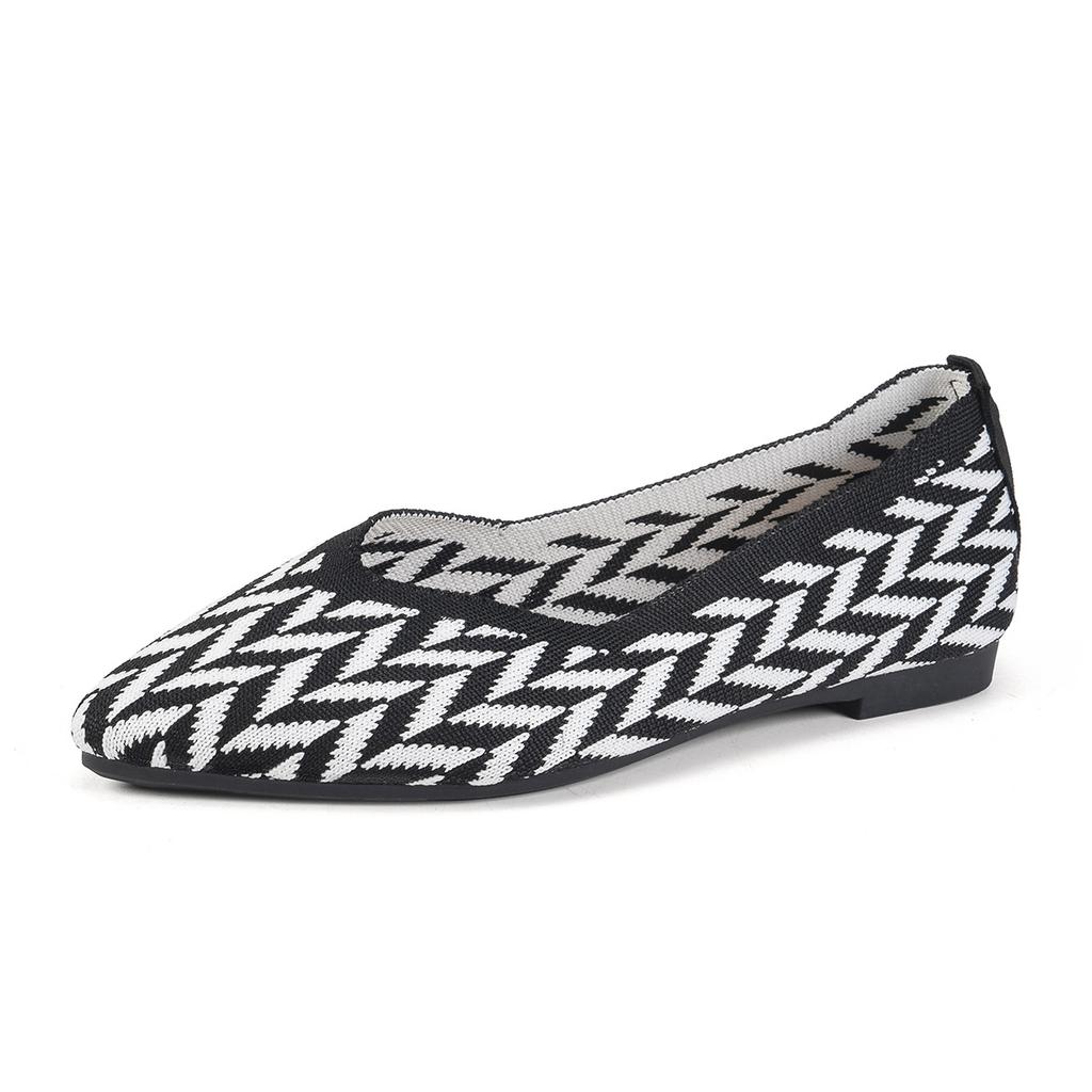 Frühling Herbst Neue gestrickte spitze flache Unterseite Einzelschuhe Damen Casual Flachmund Damenschuhe