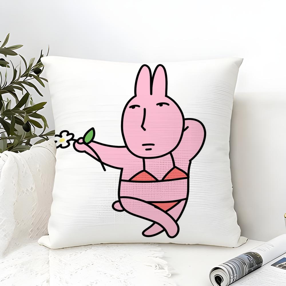 Cartoon Pink Funny Rabbit Friends 2 Pillow Case Linen Pillow Case Sofa Home Decor Cushion Cover Cushion Cove