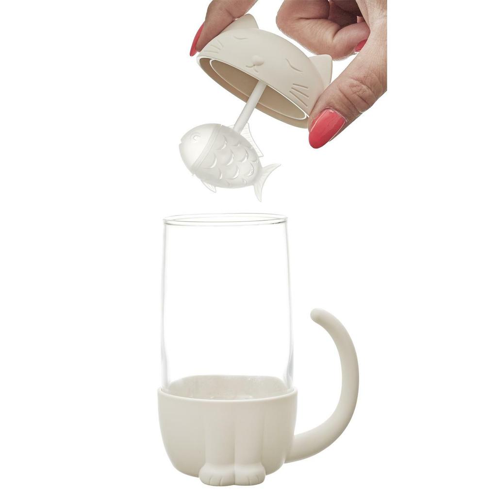 Kawaii Mug With Infuser Cat With Fish 300Ml White