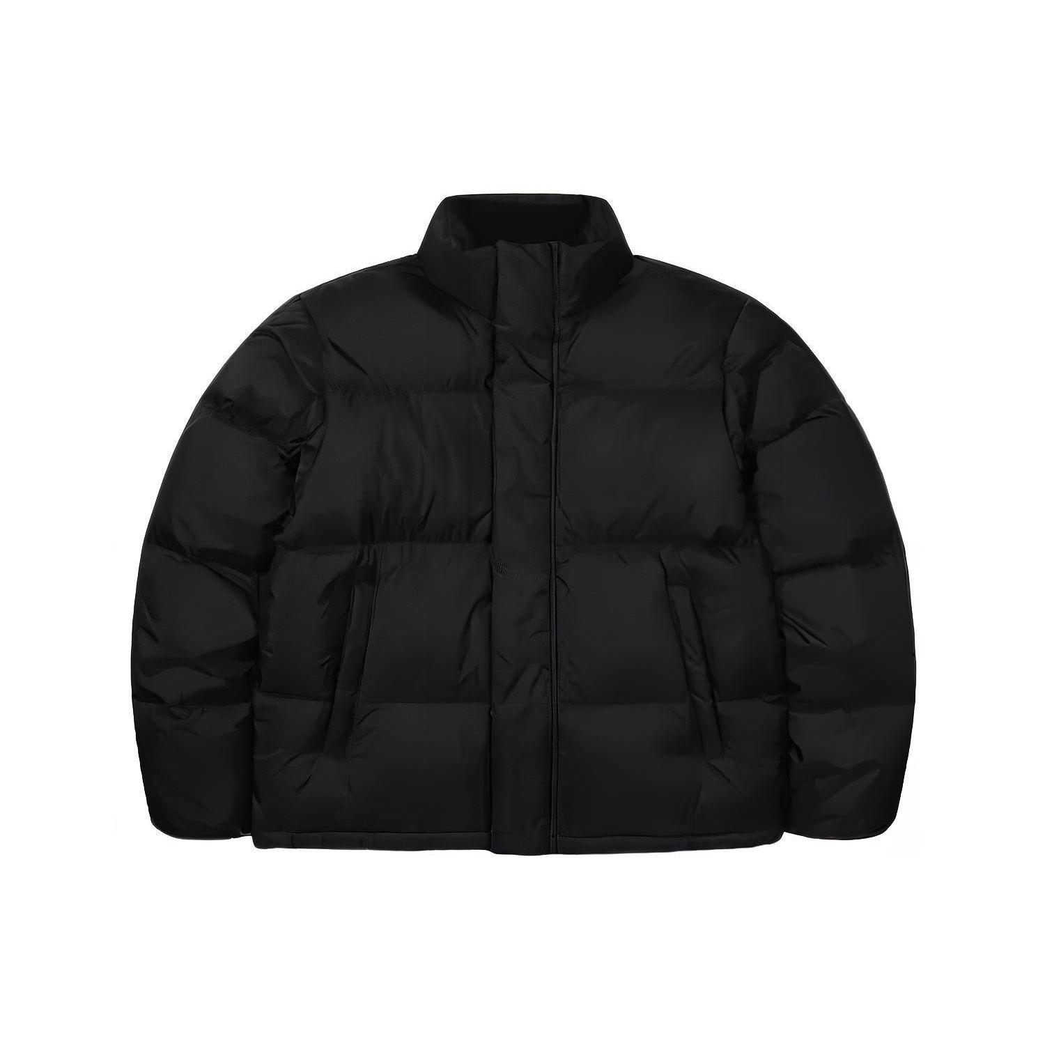 FILA Solid Color Casual Sports Zipper Stand Collar Long Sleeve Down Jacket Unisex outerwear Black FS2DJF4101X-BLK S