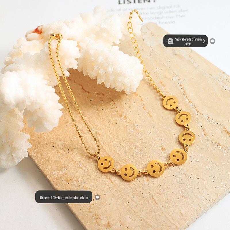 European & American Niche Design Double Chain Smiley Face Bracelet - Women's Christmas Titanium Steel Jewelry E190