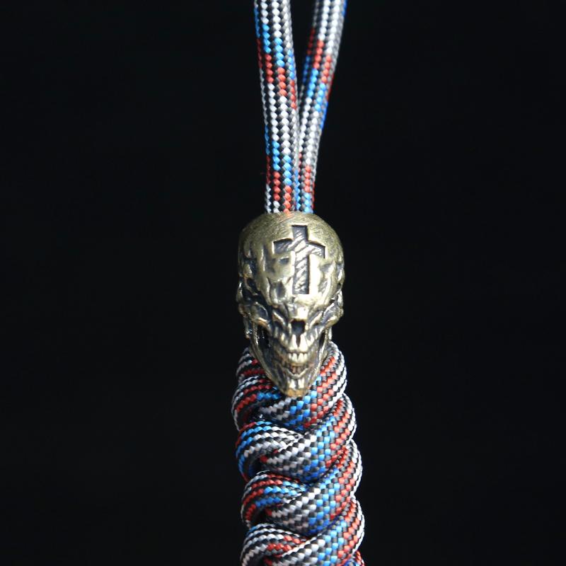 Kreuz Totenkopf Messing Messer Perlen EDC DIY Paracord gewebte Armbänder Lanyard Anhänger Zubehör Outdoor-Werkzeug Behänge Schmuckstücke