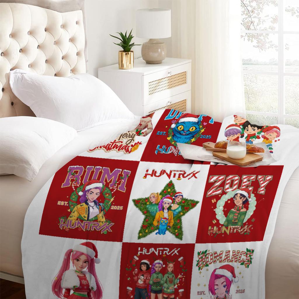Huntrix Christmas Blanket For Boys Girls K Pop Demon Hunters Rumi Mira Zoey Throw Blanket Cozy Christmas Gift for Huntrix Fans